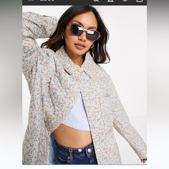 Mango quilted ditsy floral print jacket in light blue NWOT - Picture 8 of 16